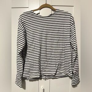 Who What Wear Black and White Striped Sweatshirt w/ Button Detail